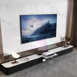 POVISON 125" Modern TV Stand for Projector, Sintered Stone TV Cabinet with Drawers for Home Theater, Oak Veneer MDF - 1 of 4