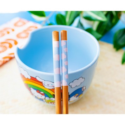 Hello Kitty Rainbow Ceramic Ramen Bowl with Wooden Chopsticks