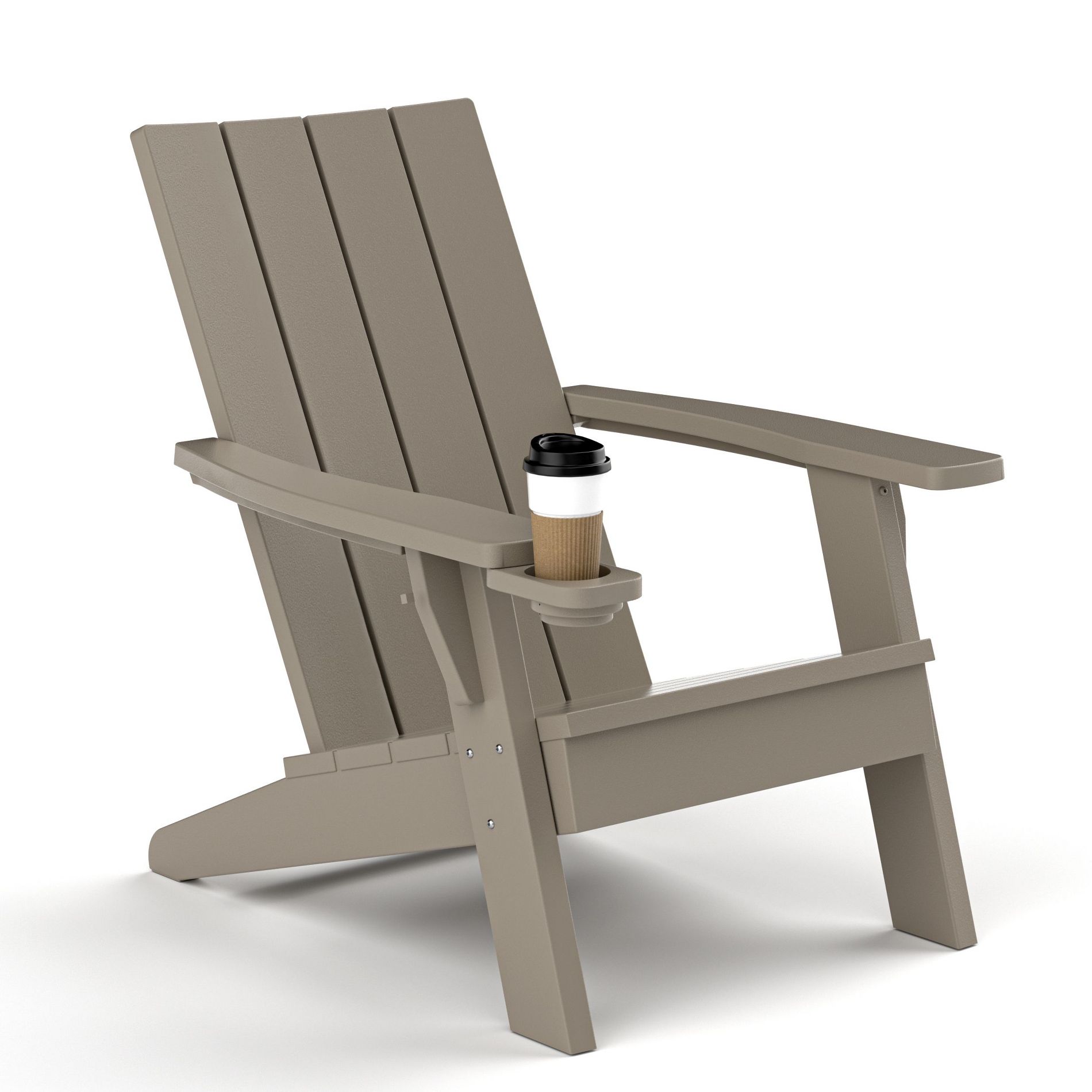 Okak Outdoor Adirondack Chair with Fixed Armrest, Outdoor Accent Chair with Cup Holder, Patio Accent Chair for Garden, Backyard, Porch, Brown