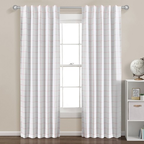 Urban Square Grid 100% Lined BackTab/Rod Pocket Blackout Window Curtain Panels White/Blush 42X84 Set - image 1 of 4