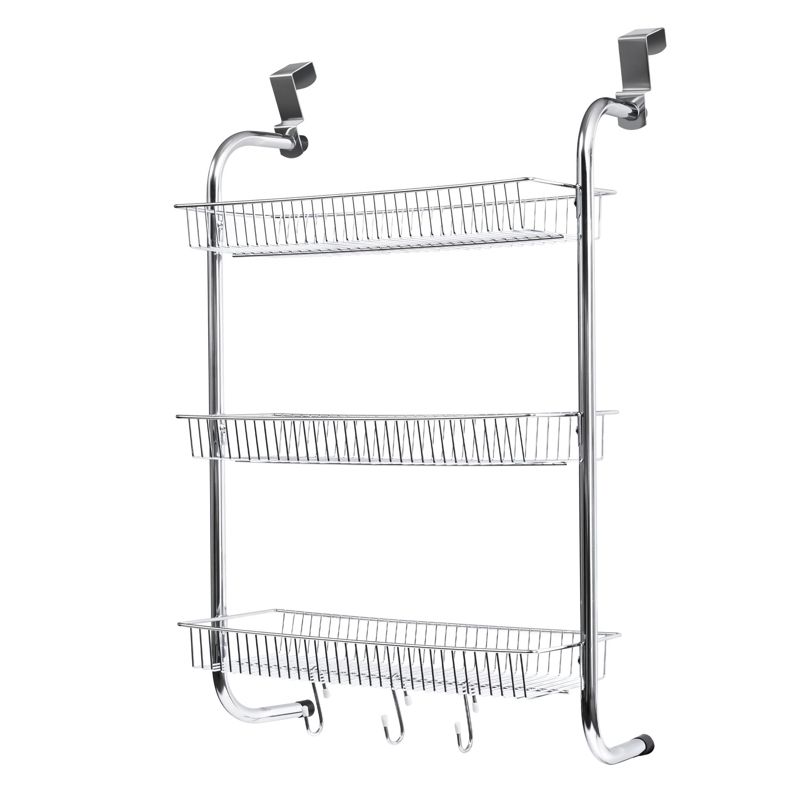 Juvale Metal Over The Door Hanging Organizer Rack for Pantry Bathroom Kitchen Cabinet with 3 Storage Baskets & Hooks, Up to 1.57" Thick, 6 of 12