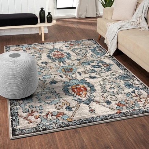 Washable Transitional Vintage Floral Moroccan Trellis Rug