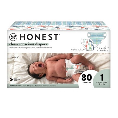Image of The Honest Company Clean Conscious Disposable Diapers Giraffes & Dots + Dashes - Size 1 - 80ct