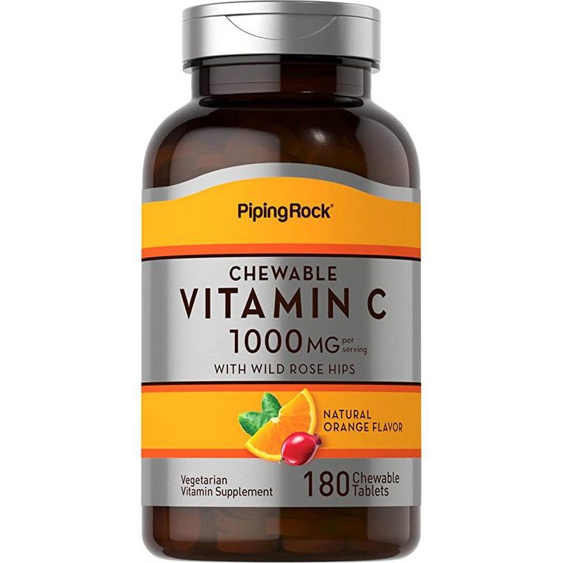 Piping Rock Vitamin C Chewables 1000 mg | 180 Chewable Tablets | Orange Flavor, 1 of 2
