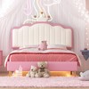 ALEXOUN Upholstered Bed Frame, Modern Upholstered Princess Bed with Crown Headboard Golden Metal Legs,for Girl, White+Pink - 2 of 4