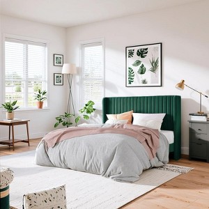 Allewie Bed Platform Frame/Velvet Upholstered Bed Frame with Vertical Channel Tufted Headboard/Strong Wooden Slats/Box Spring Optional - 1 of 4