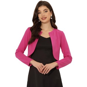 INSPIRE CHIC Women's Solid Open Front Curved Hem Stretchy Fabric Crop Bolero Shrug - 1 of 4