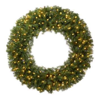 Casafield Pre-Lit Artificial Christmas Wreath for Front Door, Window or Mantel, Green Fir with White Lights Indoor/Outdoor Holiday Décor