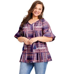 Avenue Women's Plus Size Flutter Sleeve Top - 1 of 4