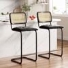 PexFix 2Pcs Counter Height Bar Stools Upholstered PU Leather Barstools with Rattan Back 30 inch Stools Armless Bar Chairs for Kitchen Island Black - 2 of 4