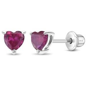 Girls' CZ Heart Solitaire Screw Back Sterling Silver Earrings - In Season Jewelry - 1 of 4