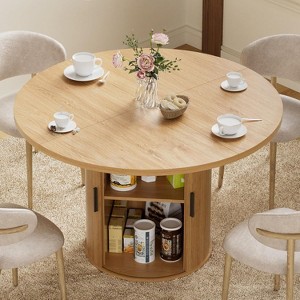 Hommpa 48" Round Dining Table with Storage - Adjustable 3-Level Shelf, Modern Farmhouse, Seats 4-6 - 1 of 4