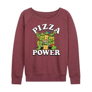 Women's - Teenage Mutant Ninja Turtles - Pizza Power Lightweight French Terry Wide Neck Long Sleeve Shirt - 1 of 4