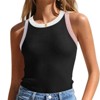 Womens Summer Color Block Trim Round Neck Halter Tank Top Vest - 3 of 3