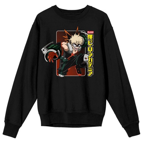 My Hero Academia Bakugo Logo Crew Neck Long Sleeve Black Adult Sweatshirt Target