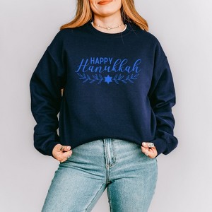Simply Sage Market Women's Graphic Sweatshirt Happy Hanukkah Blue - 1 of 4