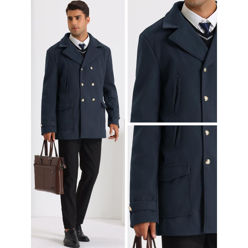 Lars Amadeus Men's Classic Winter Notched Collar Double Breasted Peacoat, 5 of 6