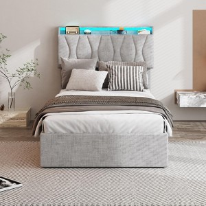 Lift Up Storage Bed Frame, Height Adjustable Storage Headboard with Charging Station - 1 of 4