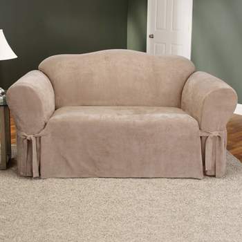 Soft Suede Loveseat Slipcover Taupe - Sure Fit