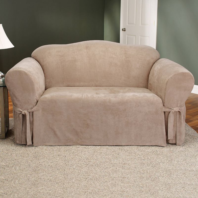 Soft Suede Loveseat Slipcover Taupe - Sure Fit, 1 of 6