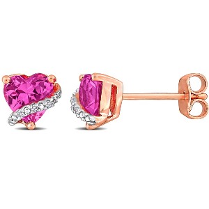 EVERLY JEWELRY | Rose Plated Sterling Silver 0.018 CT TW Diamond And 2 CT TGW Created Pink Sapphire Fashion Post Earrings - 1 of 4