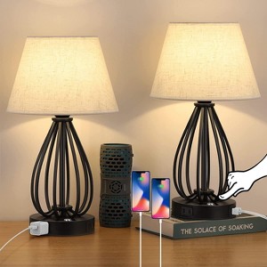 Oumilen Black Metal Dimmable Table Lamp Set with USB Ports and AC Outlet, Set of 2 - 1 of 1