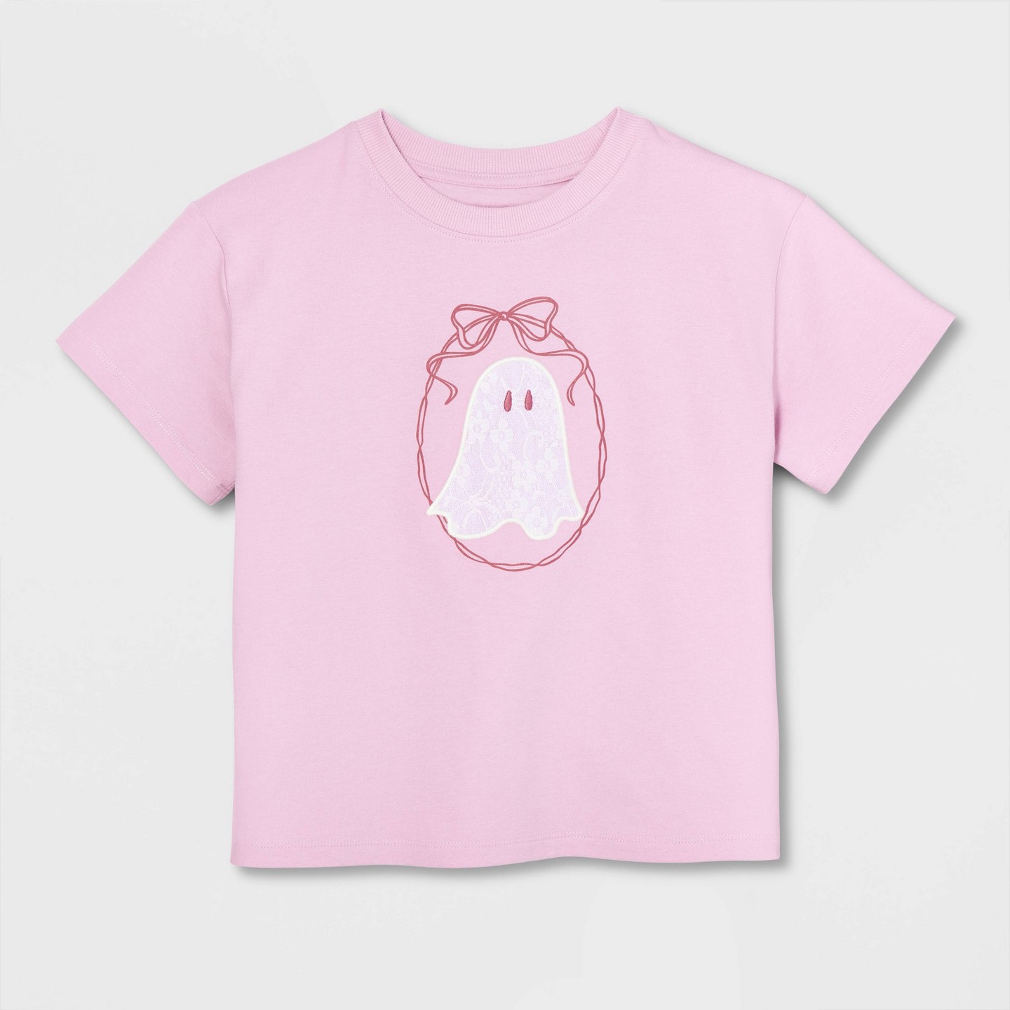 Детская футболка Cat & Jack Girls' Short Sleeve Halloween 'Ghost' Oversized Graphic, цвет: Розовато-лиловый — фото 2