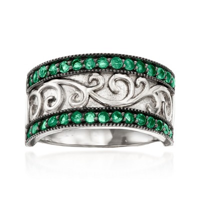 Ross-Simons 0.40 ct. t.w. Emerald Milgrain Ring in Sterling Silver