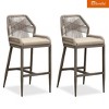 PURPLE LEAF Patio Sunbrella Bar Stools Set of 2 Handwoven Wicker Bar Height Stool Modern Aluminum Outdoor Wicker Barstools with Back and Cushion - 2 of 4