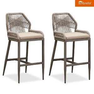 PURPLE LEAF Patio Sunbrella Bar Stools Set of 2 Handwoven Wicker Bar Height Stool Modern Aluminum Outdoor Wicker Barstools with Back and Cushion - 1 of 4