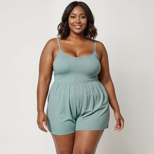Calypsa Women's Plus Size Ivy Short Swim Romper With Built-In Bra and Hidden Shorts - 1 of 4