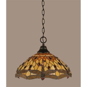 Toltec Lighting Any 1 - Light Pendant in  Matte Black with 16" Amber Dragonfly Art Glass Shade - 1 of 1
