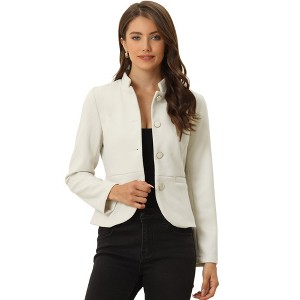 Allegra K Women's Stand Collar Pocket Single Breasted Long Sleeve Short Coat Jacket - 1 of 4