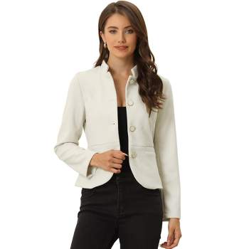Allegra K Women's Stand Collar Pocket Single Breasted Long Sleeve Short Coat Jacket