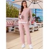 INSPIRE CHIC Women's Cotton Pajamas Waffle Long Sleeves Top and Pants with Pockets Lounge Sets - 2 of 4