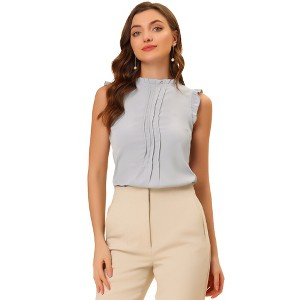 INSPIRE CHIC Women's Ruffled Curved Hem Business Office Vintage Sleeveless Blouse - 1 of 4