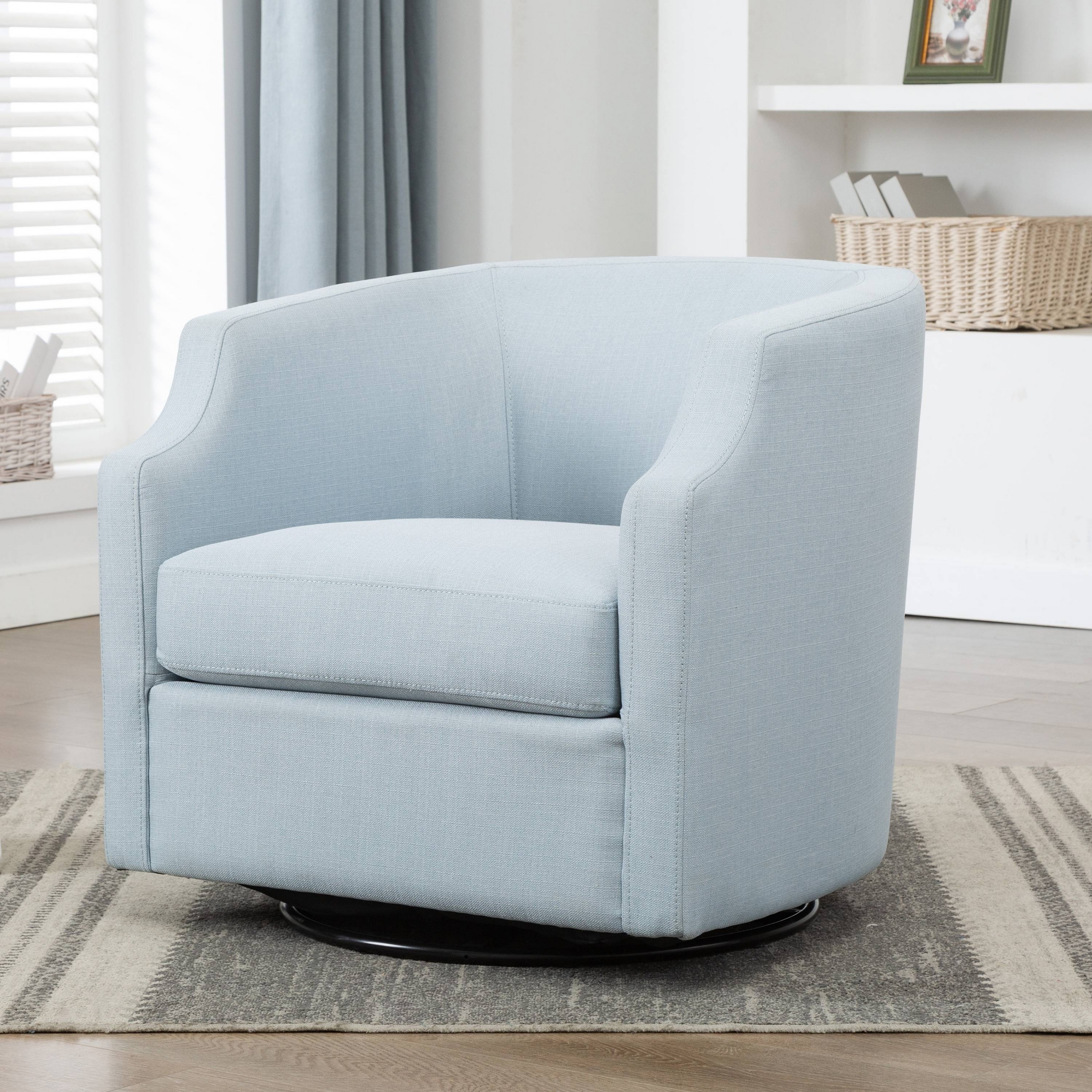 Comfort Pointe Infinity Swivel Glider Barrel Accent Chair Sky Blue: Contemporary Upholstered with Removable Cushions