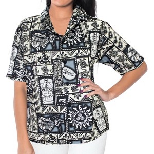 LA LEELA Women's Button Down Blouses Casual Summer Party Short Sleeve Blouse Shirt Floral Dress Button Up Hawaiian Shirts - 1 of 3
