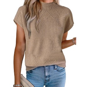 INSPIRE CHIC Women's Sleeveless Mock Neck Knitted Pullover Sweater Tops - 1 of 4