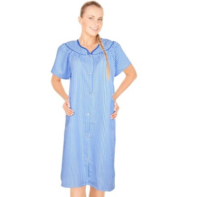 JEFFRICO House Dresses for Women with Pockets - Lightweight Breathable Short Sleeve Muumuu & Nightgowns - Snap Front Housecoat and Dusters