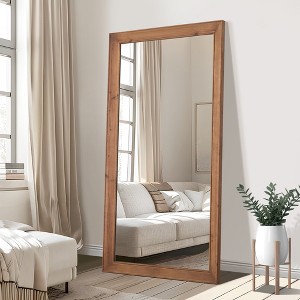 Wooakway Brown Solid Wood Full Length Mirror Accent Wall Mirror Rustic Freestand Mirror with Bracket - 1 of 4