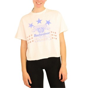 Junk Food Womens Budwiser Stars Cropped Graphic T-Shirt, White, Medium - 1 of 4