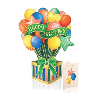FreshCut Paper 12" Birthday Balloons 3D Pop Up Greeting Card and Envelope - 1 of 3