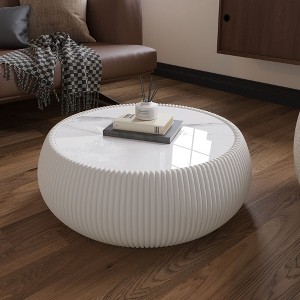 NicBex Modern Round Drum Shape Coffee Table with Marble Top & Leather Side,Fashionable Tea table Center Table for Living Room,Bedroom - 1 of 4