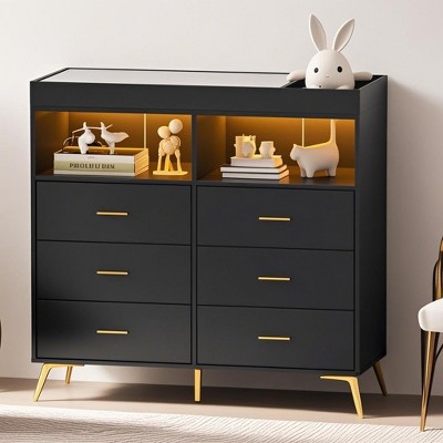 Changing Table Dresser, Baby Nursery Dresser with 6 Drawers, Baby Diaper Changing Station with 2 Shelves
