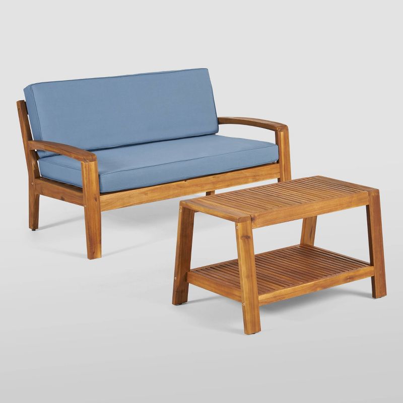 Grenada 2pc Acacia Wood Patio Chat Set - Christopher Knight Home, 3 of 11