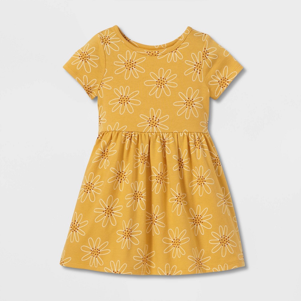 Toddler Girls' Printed Short Sleeve Dress - Cat & Jack Yellow 2T