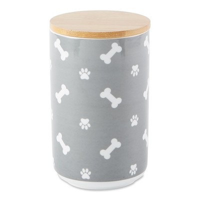 Bone Dry Ceramic Treat Canister - Gray Tossed Bone & Paw