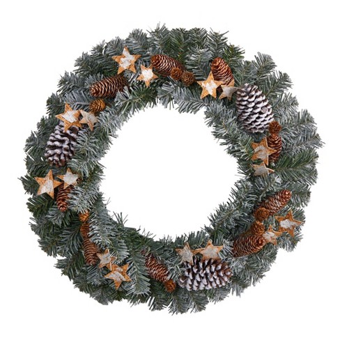 Nearly Natural 20-in Holiday Winter Greenery With Pinecones And Gingham  Plaid Bow Table Artificial Christmas Arrangement : Target
