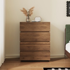 Luck Live Modern 4-Drawer Dresser, Bedroom Storage Cabinet, Tall Vertical Dresser – Walnut Color - 1 of 4